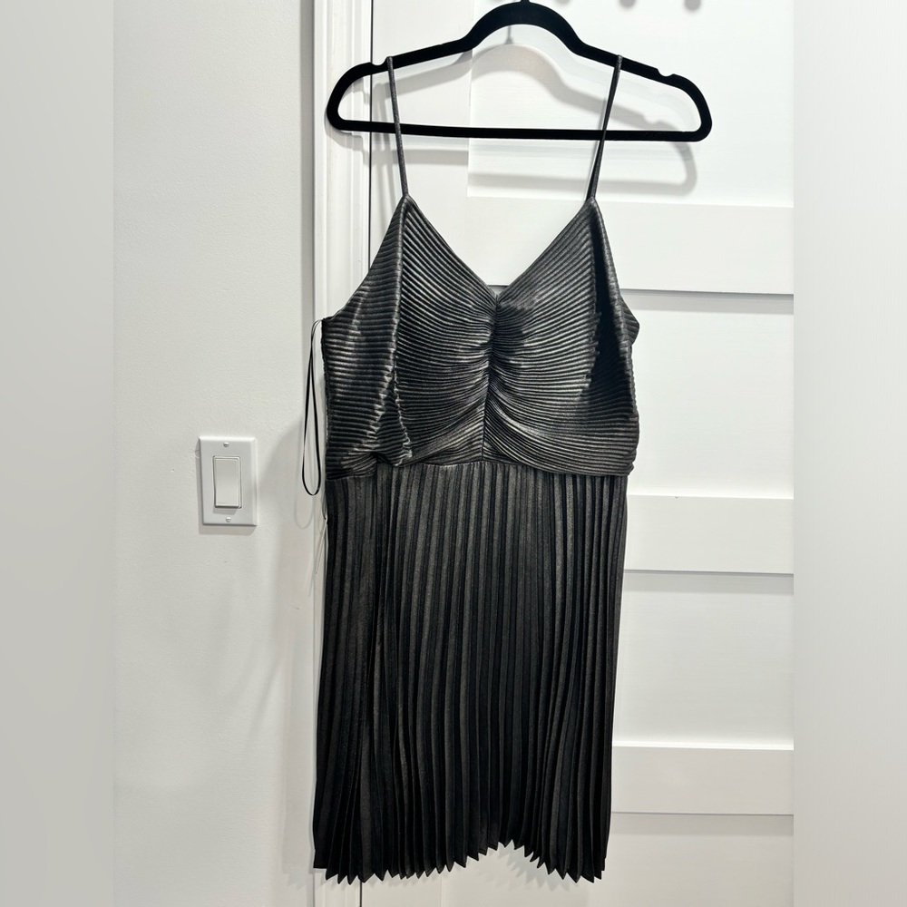 Express Metallic Pleated Bow Back Dress